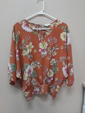 Another Reason Women"s Floral Keyhole Blouse in Rust Size:L